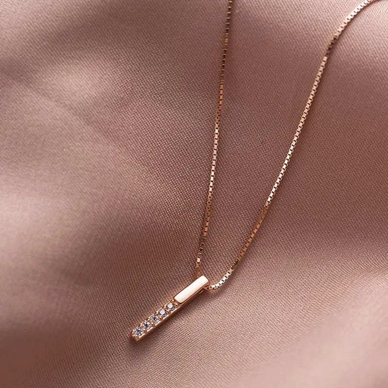 VenusFox Hot Selling 925 Sterling Silver Necklace Simple Geometric Cubic Zircon Choker Shiny Exquisite Clavicle Chain For Women SNK003