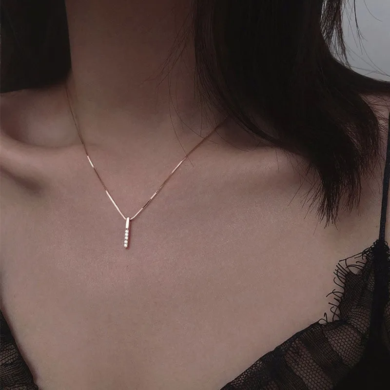 VenusFox Hot Selling 925 Sterling Silver Necklace Simple Geometric Cubic Zircon Choker Shiny Exquisite Clavicle Chain For Women SNK003