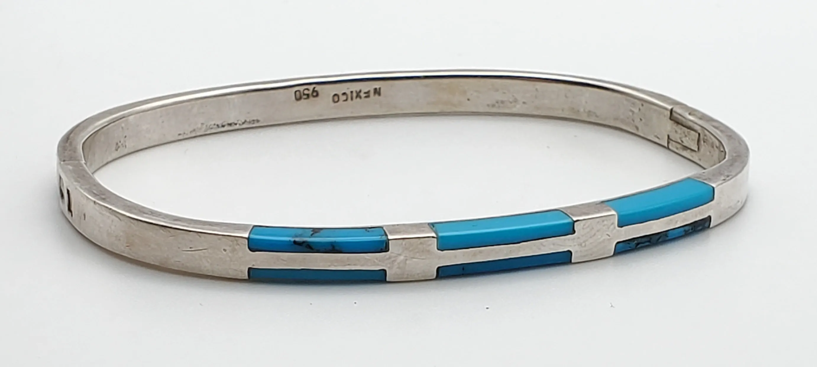 Vintage 950 Silver Turquoise Hinged Bangle