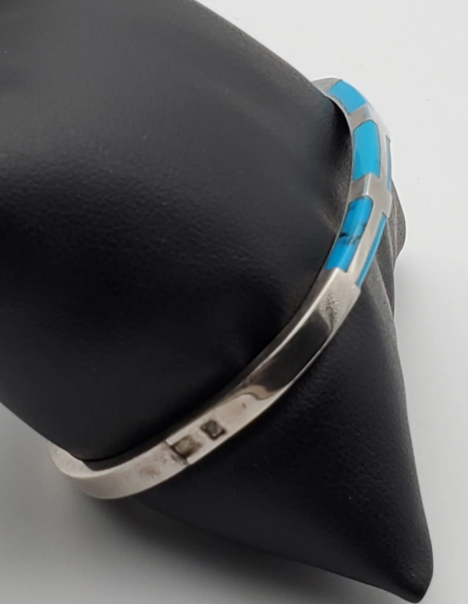 Vintage 950 Silver Turquoise Hinged Bangle