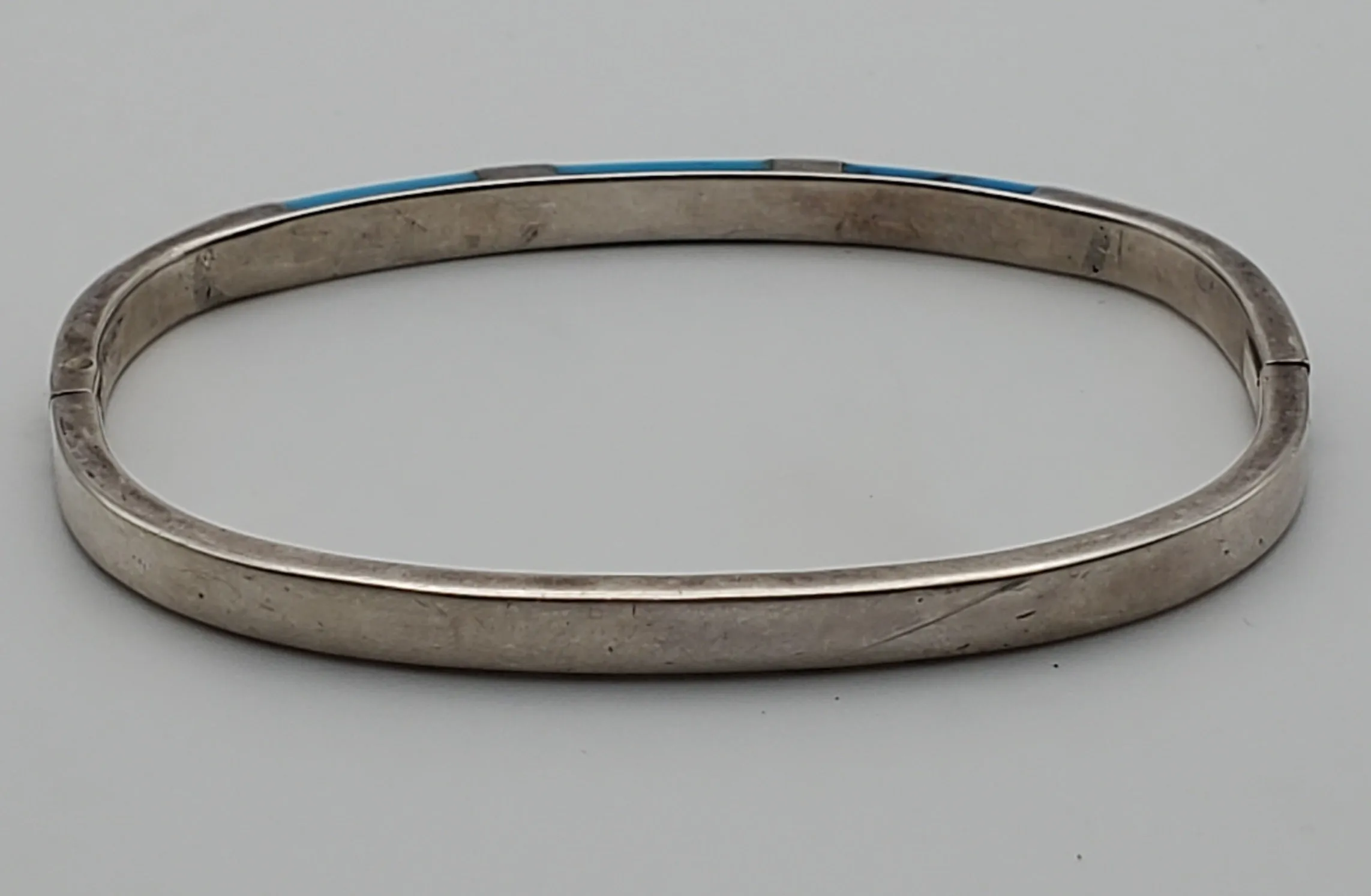 Vintage 950 Silver Turquoise Hinged Bangle