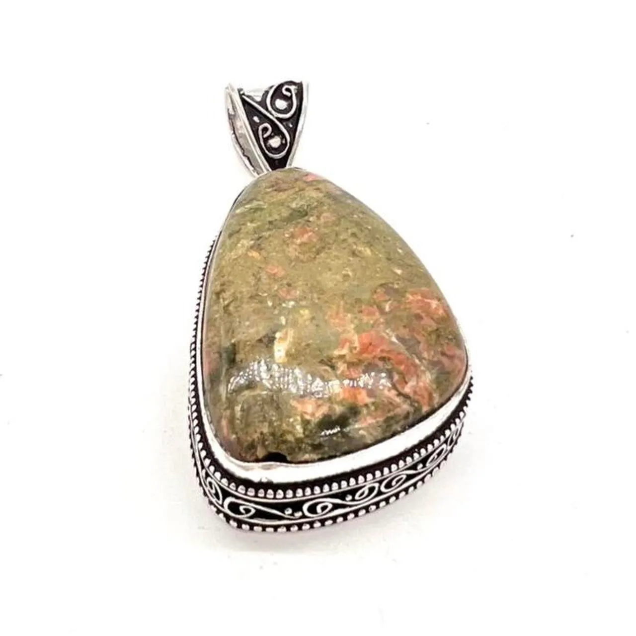 Vintage Design Unakite Gemstone 925 Sterling Silver Jewellery Pendant Gift for Her