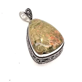 Vintage Design Unakite Gemstone 925 Sterling Silver Jewellery Pendant Gift for Her
