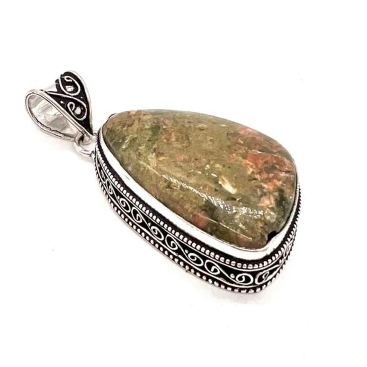 Vintage Design Unakite Gemstone 925 Sterling Silver Jewellery Pendant Gift for Her