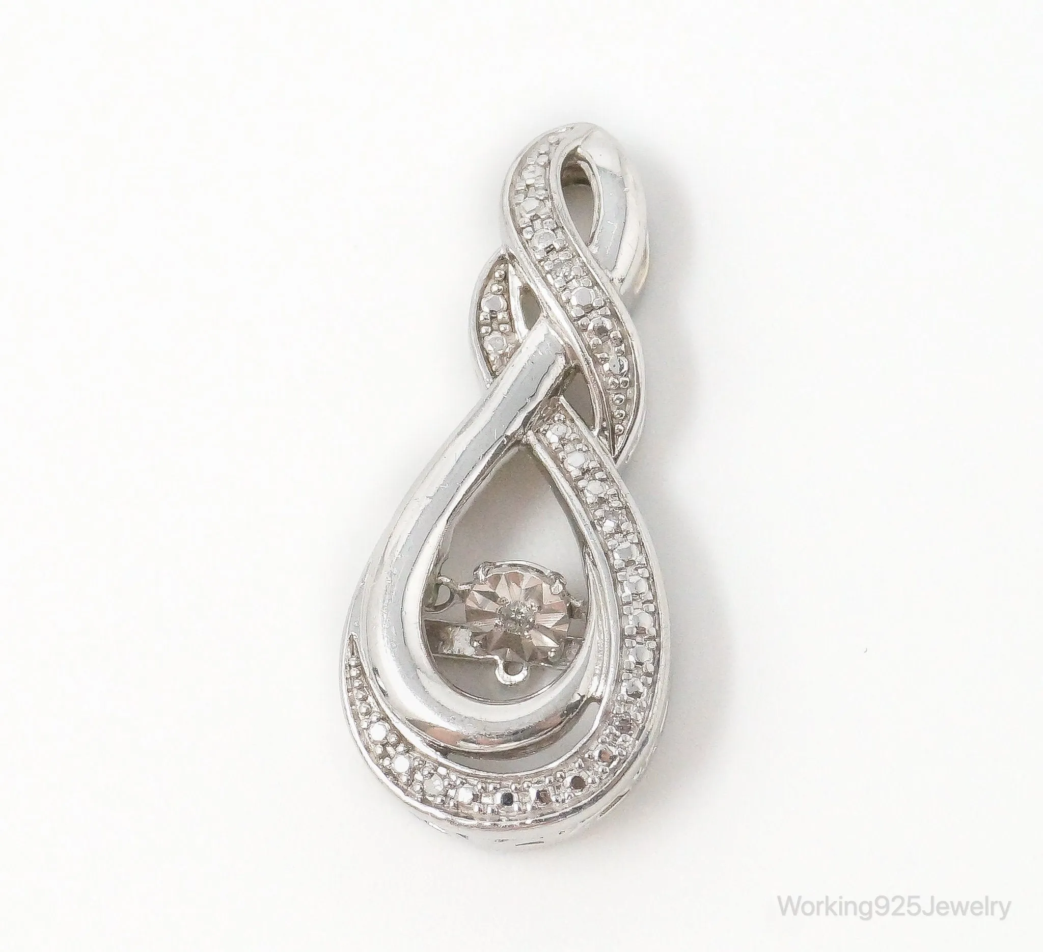 Vintage Diamond Sterling Silver Necklace Pendant