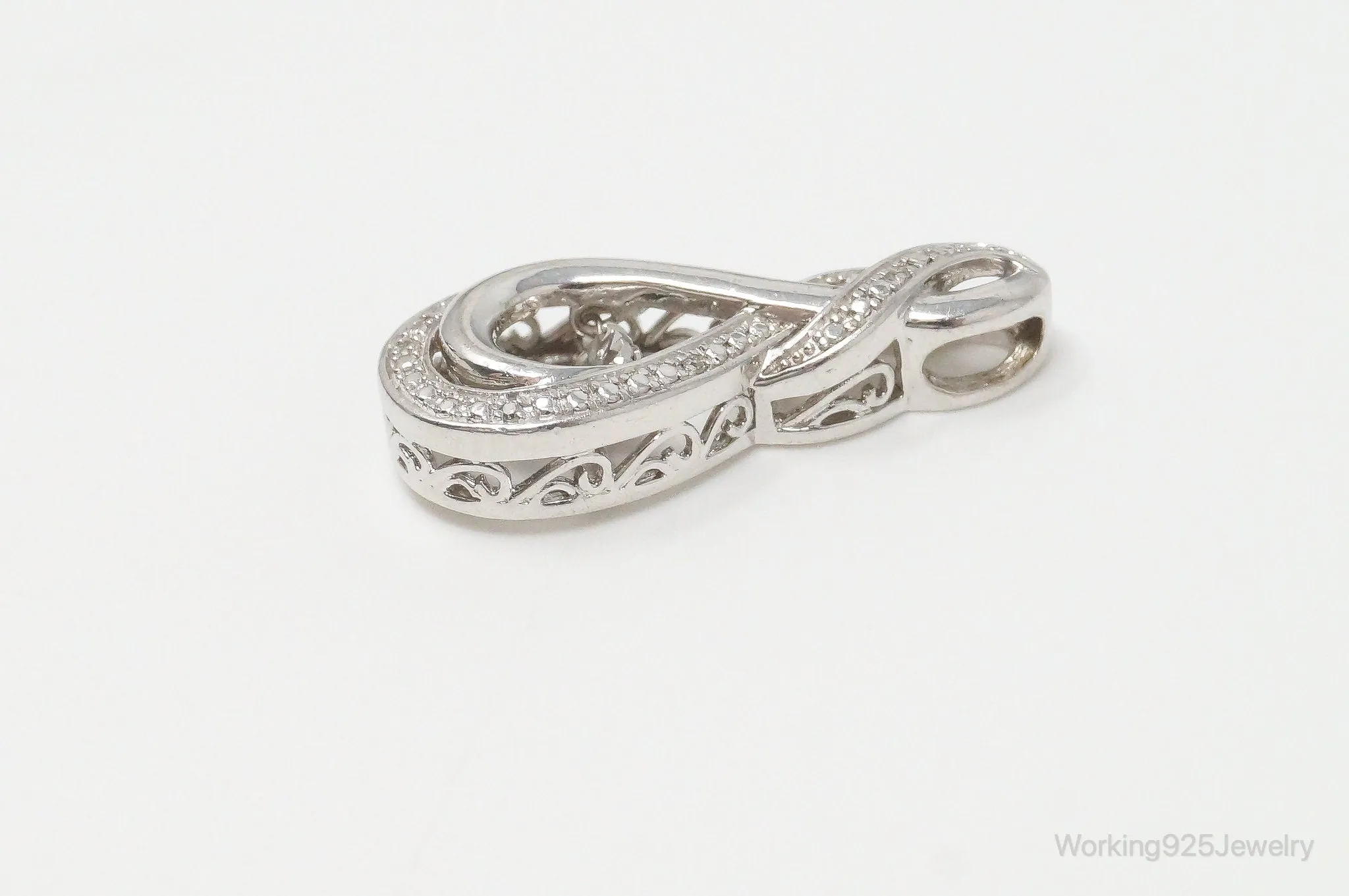 Vintage Diamond Sterling Silver Necklace Pendant