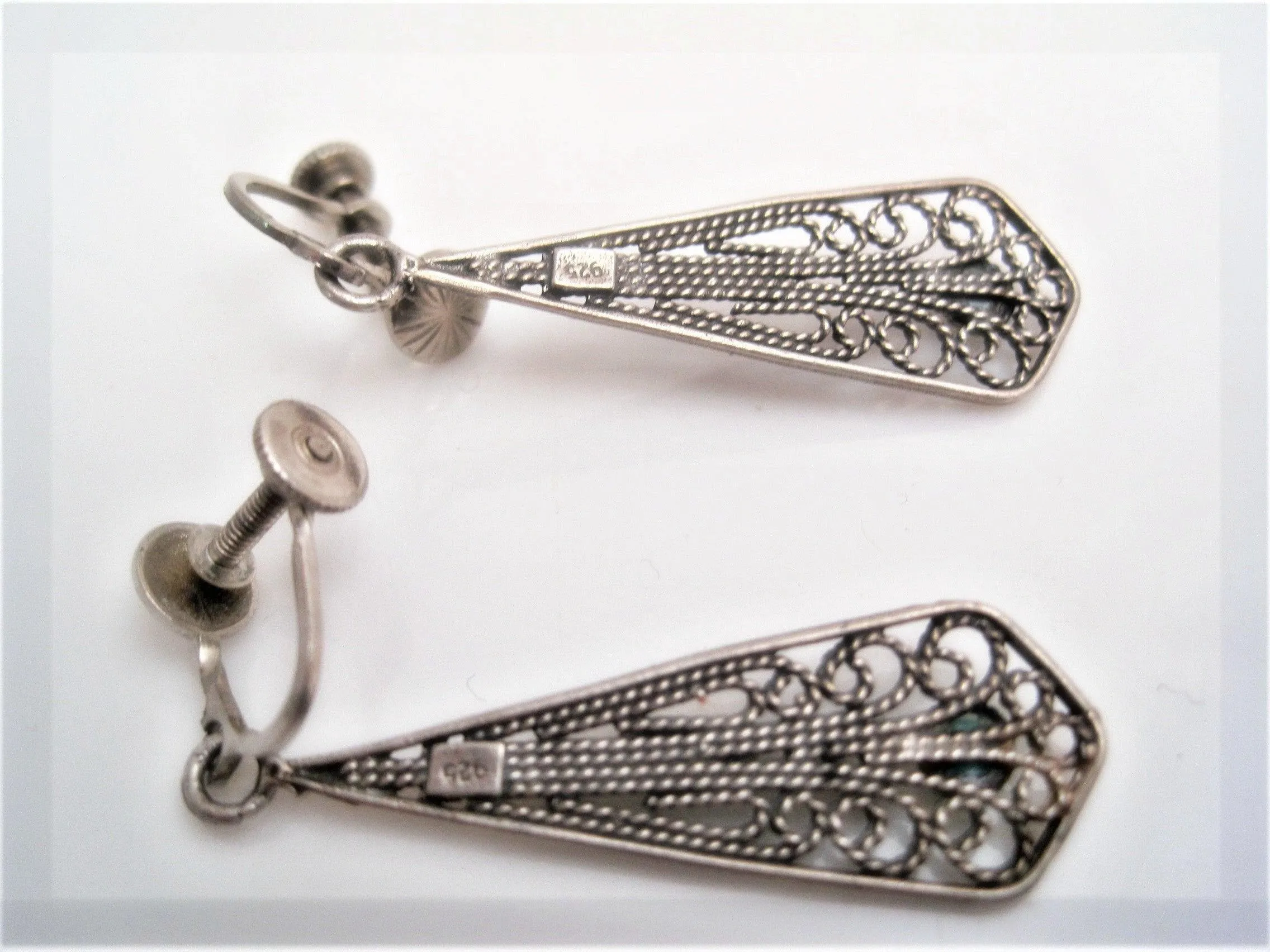 Vintage Middle Eastern Silver Filigree Screw Back Earrings