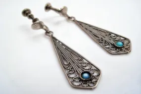 Vintage Middle Eastern Silver Filigree Screw Back Earrings