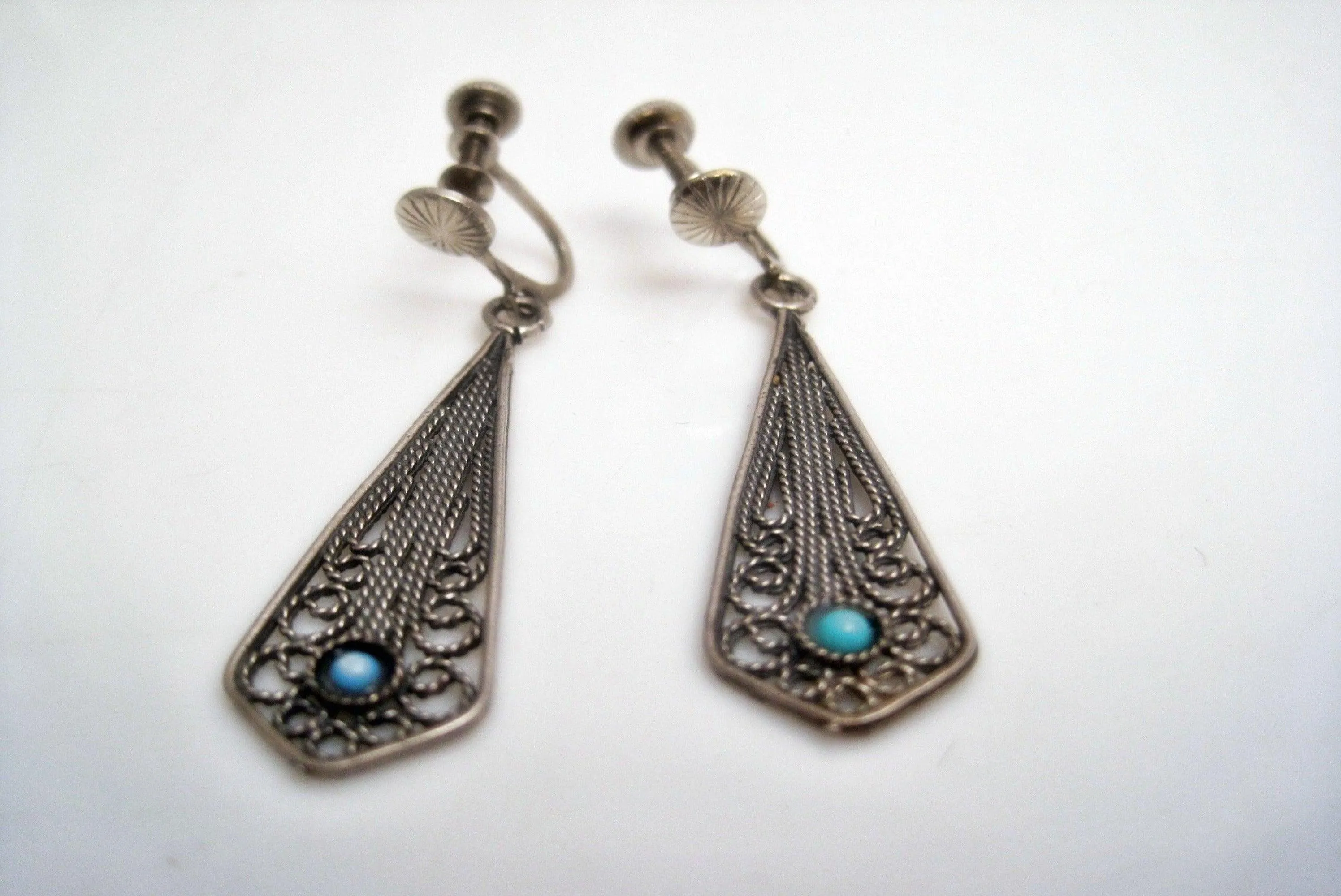 Vintage Middle Eastern Silver Filigree Screw Back Earrings