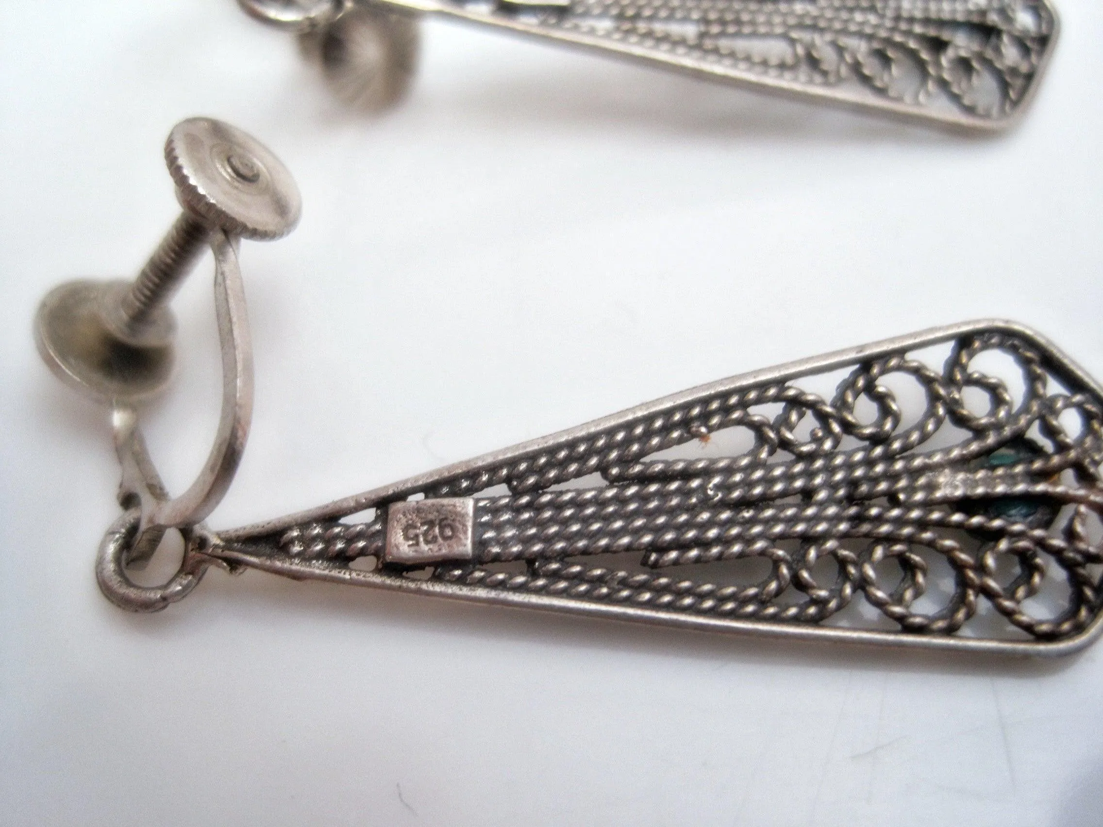 Vintage Middle Eastern Silver Filigree Screw Back Earrings