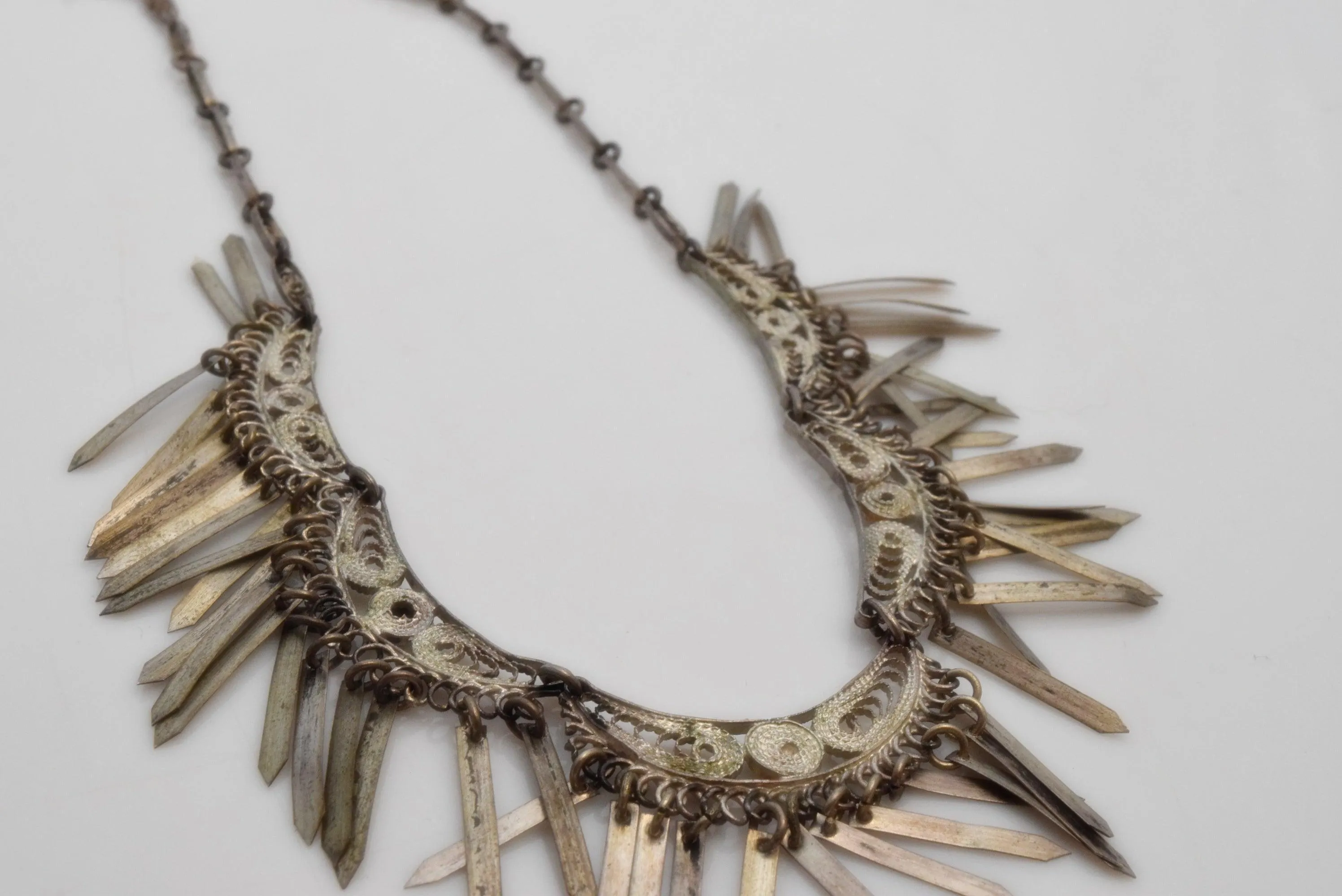Vintage Silver Filigree Turkish Necklace with Tassel
