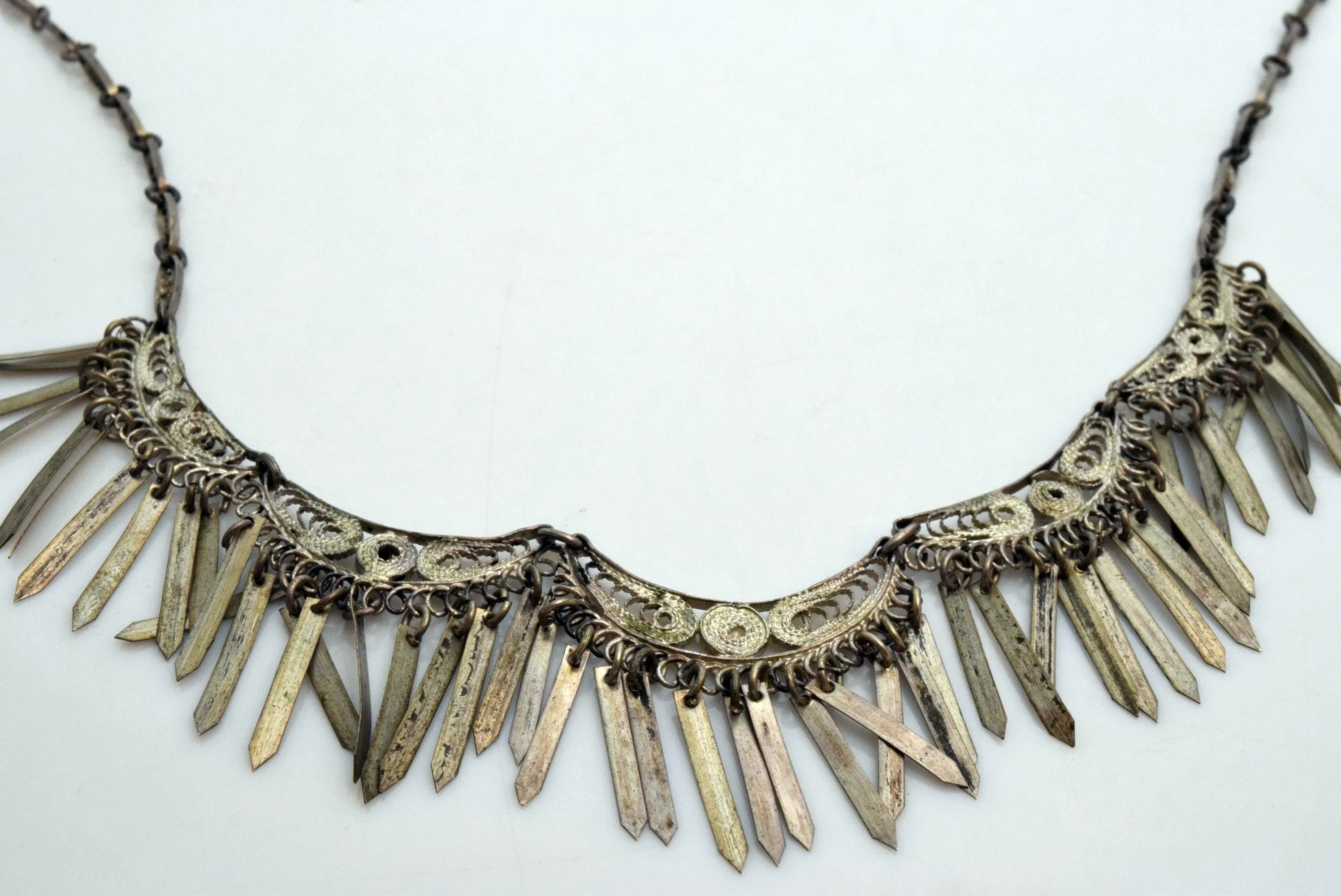 Vintage Silver Filigree Turkish Necklace with Tassel