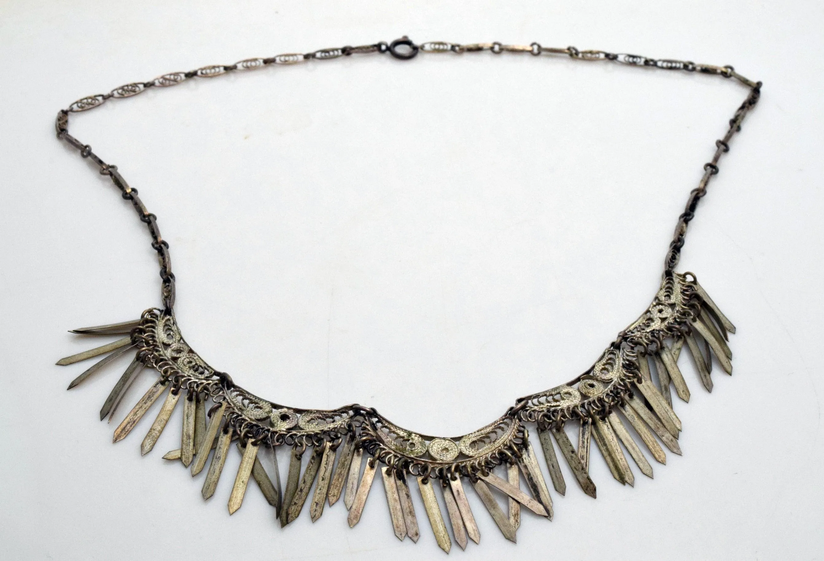 Vintage Silver Filigree Turkish Necklace with Tassel