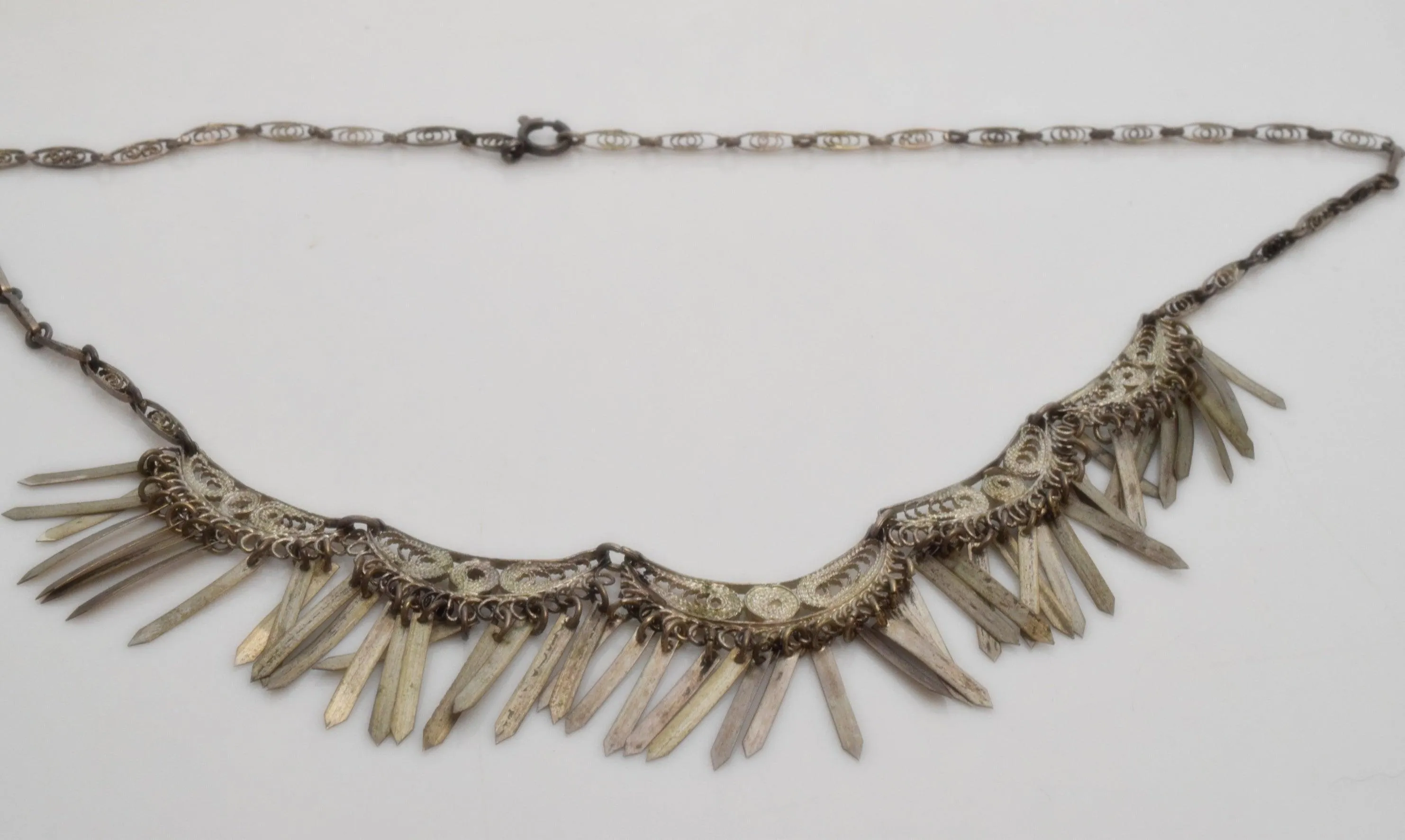 Vintage Silver Filigree Turkish Necklace with Tassel