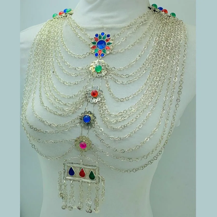 Vintage Silver Layered Bib Necklace