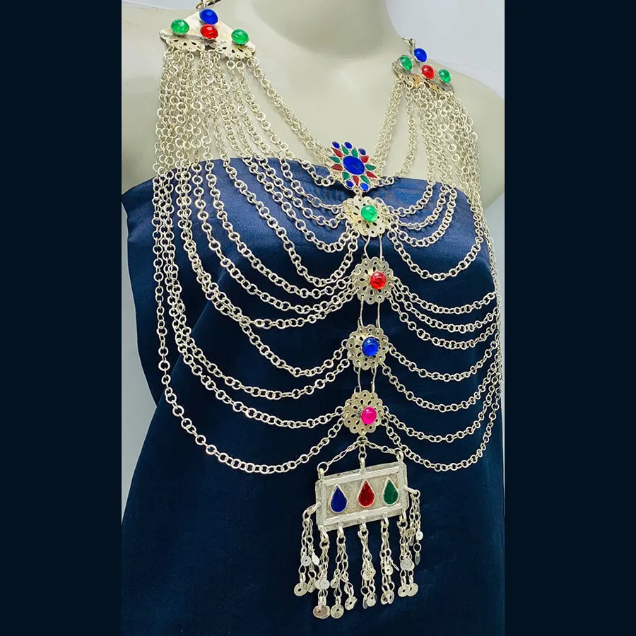Vintage Silver Layered Bib Necklace