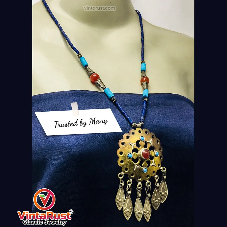 Vintage Turkmen Style Beaded Pendant Necklace