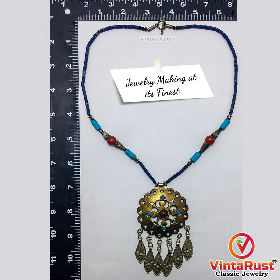 Vintage Turkmen Style Beaded Pendant Necklace