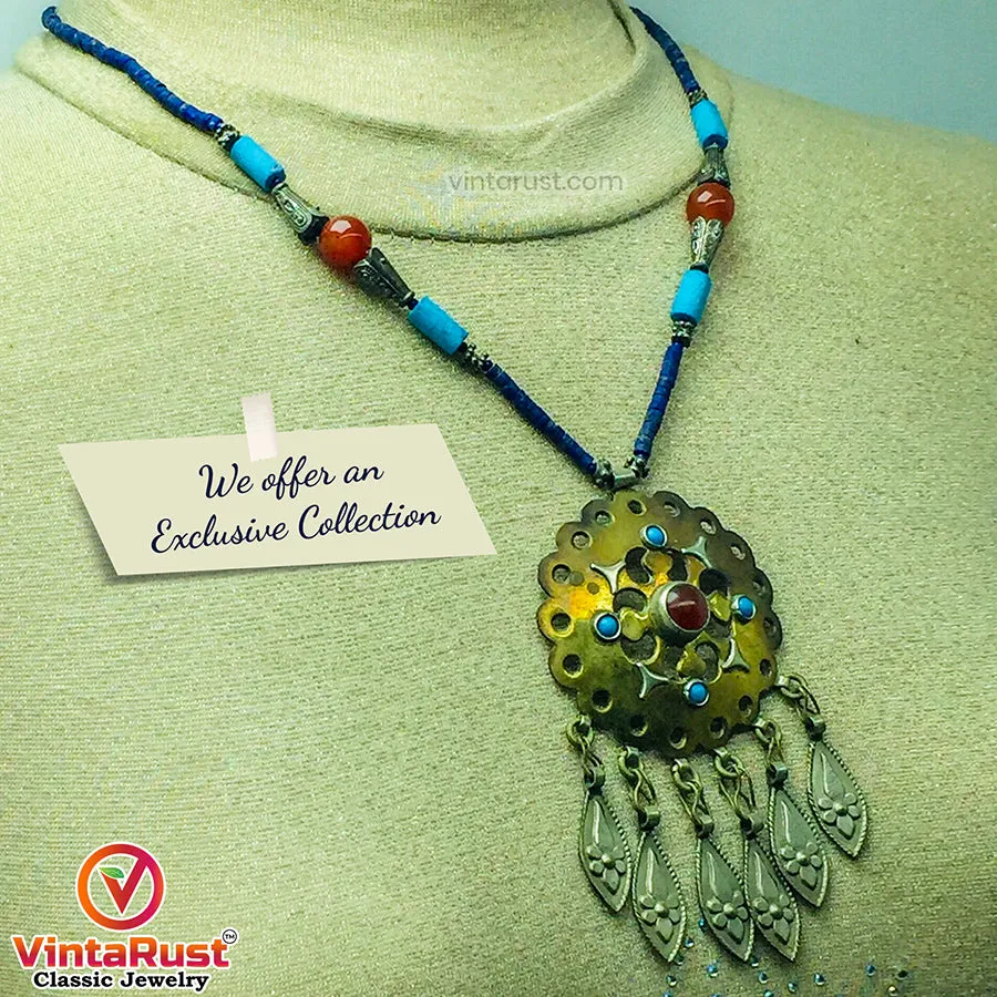 Vintage Turkmen Style Beaded Pendant Necklace