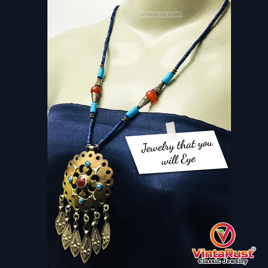 Vintage Turkmen Style Beaded Pendant Necklace