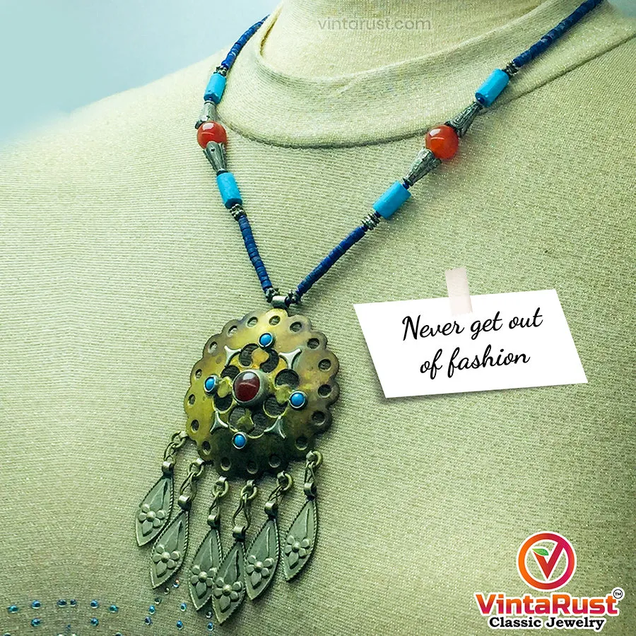 Vintage Turkmen Style Beaded Pendant Necklace