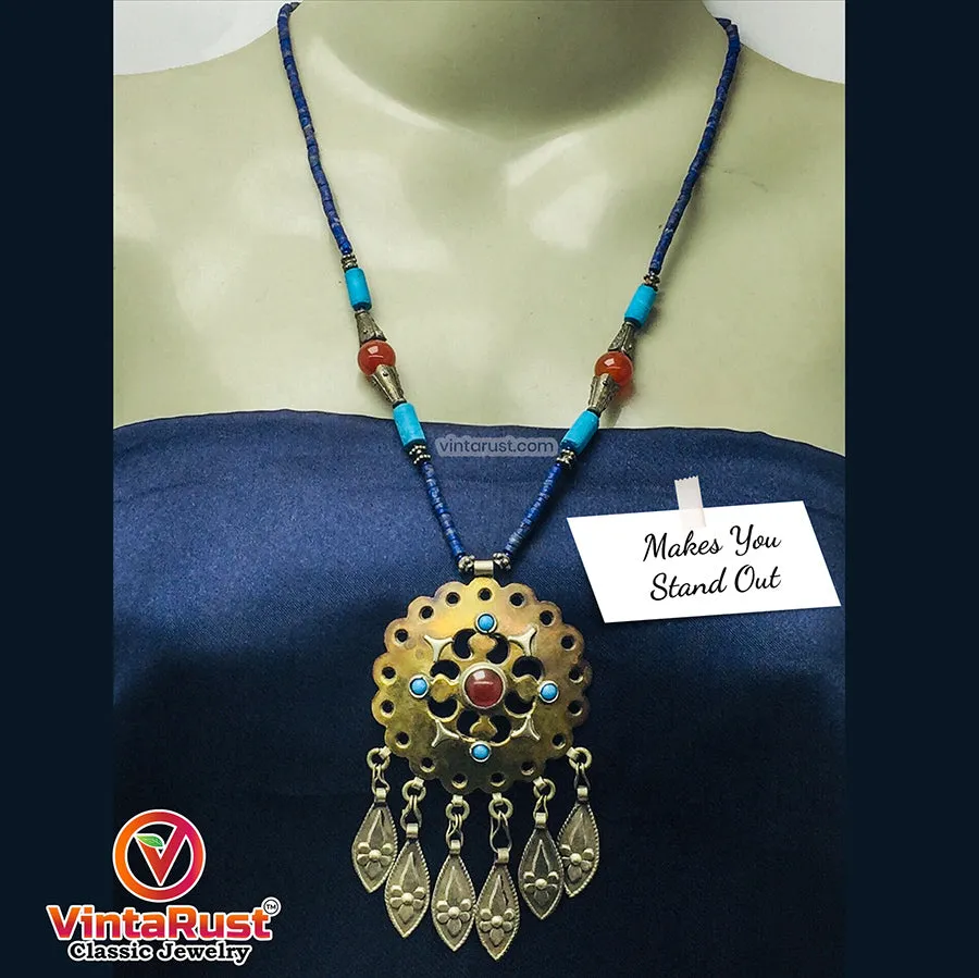 Vintage Turkmen Style Beaded Pendant Necklace