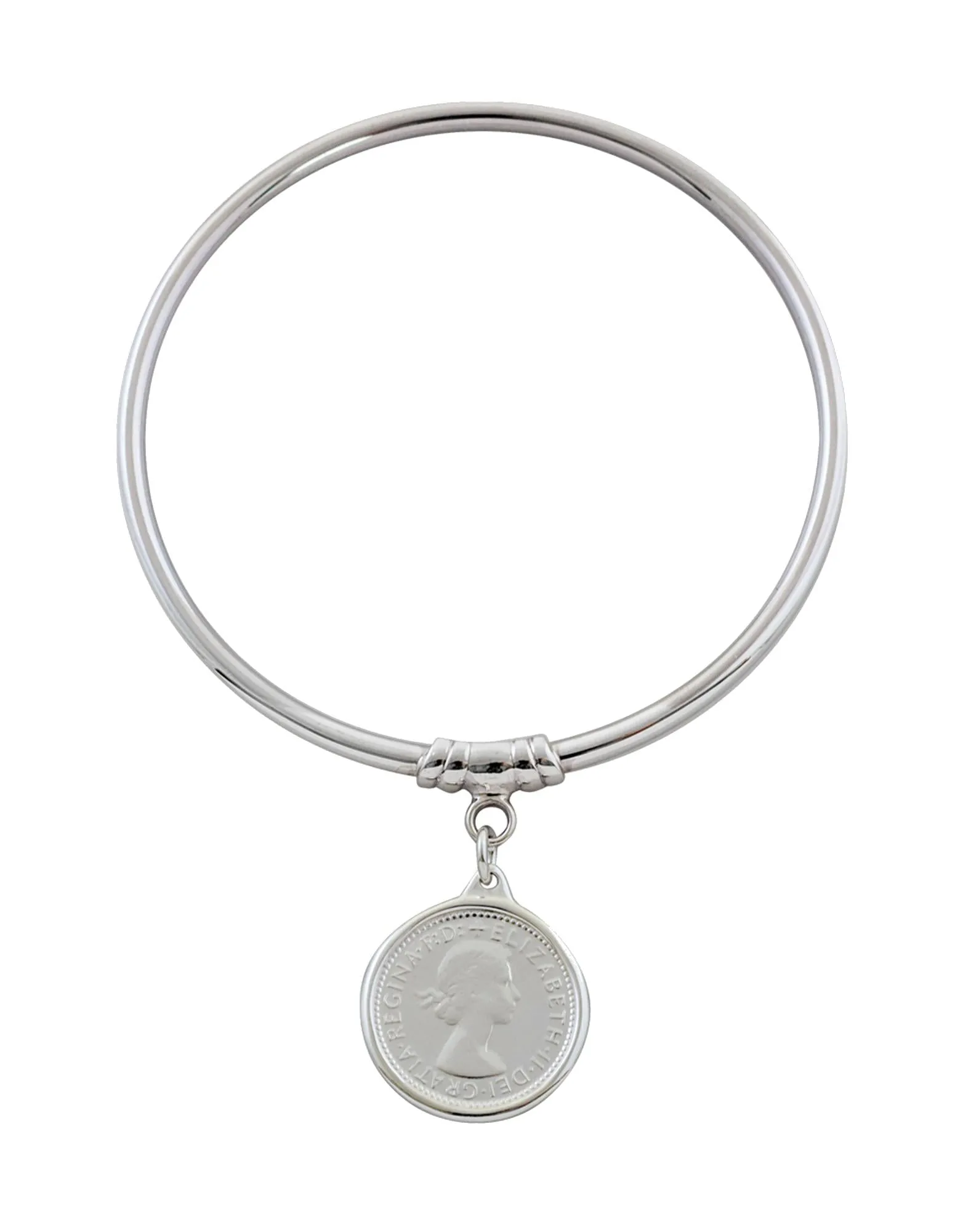 Von Treskow 3mm Art Deco Bangle w/ Sixpence - Silver