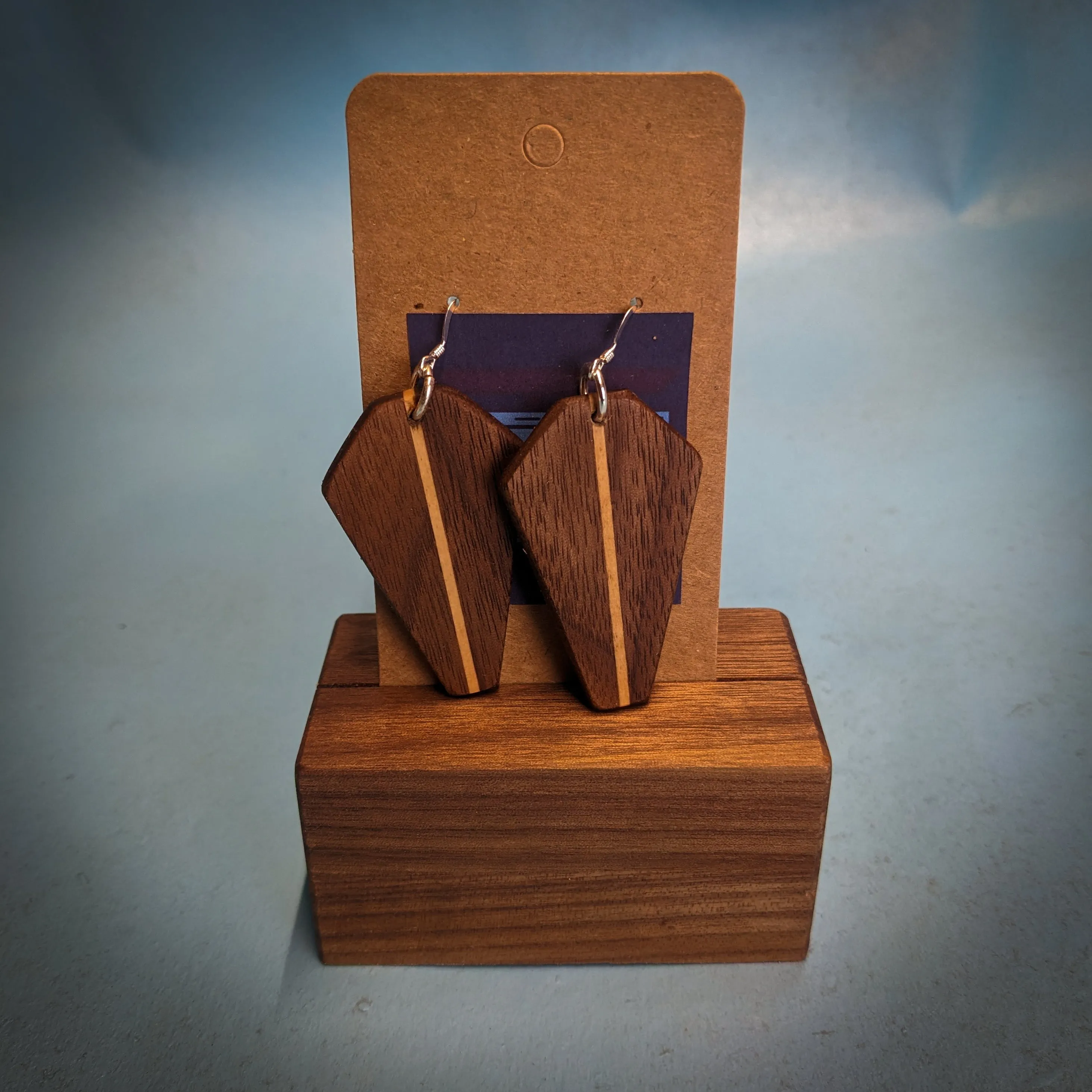 Walnut Coffin Dangle Earrings
