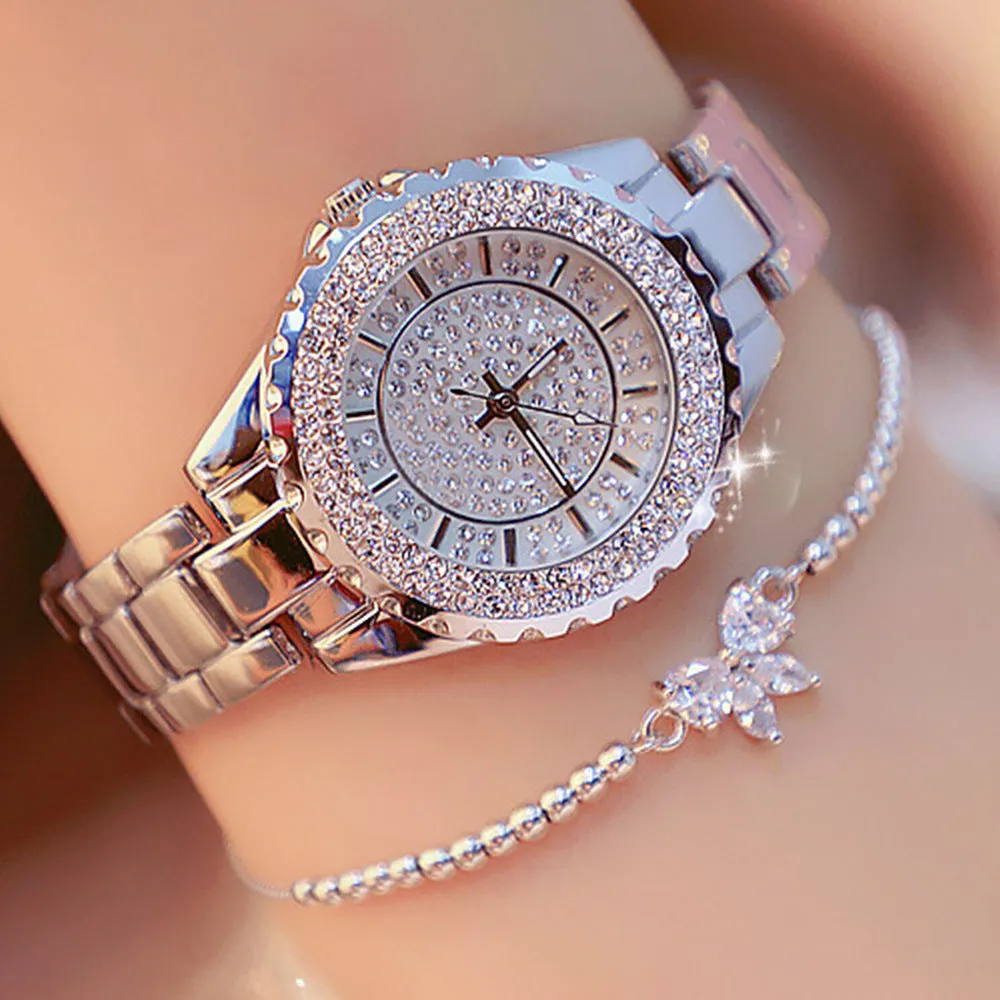 Watch Quartz Watch Set All-Match Diamond Bow Beaded Bracelet