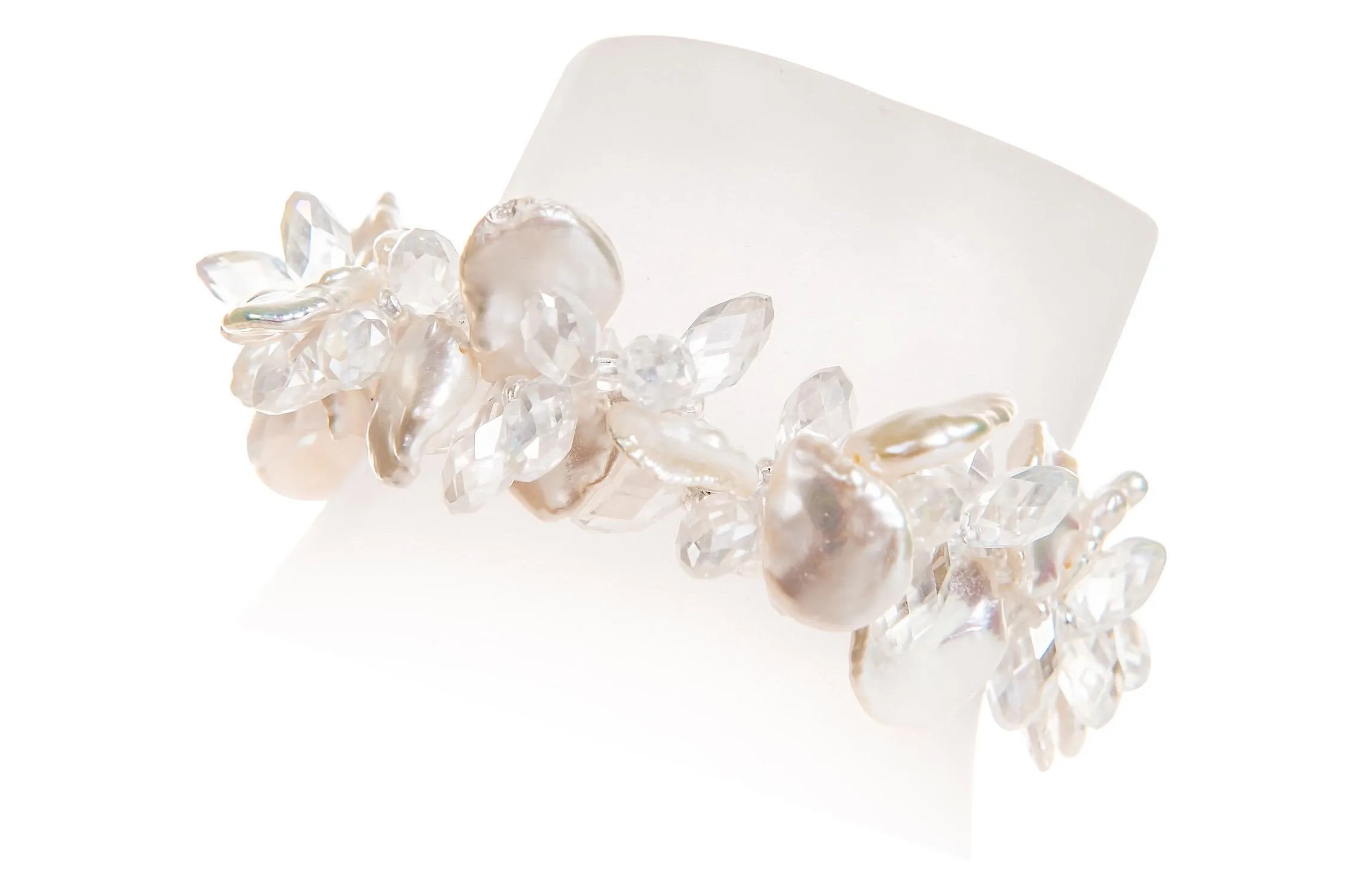 White Freshwater Keshi Pearl with Crystal Necklace and Bracelet Set