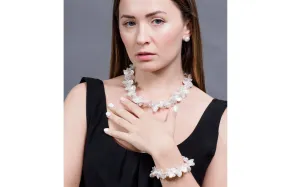 White Freshwater Keshi Pearl with Crystal Necklace and Bracelet Set