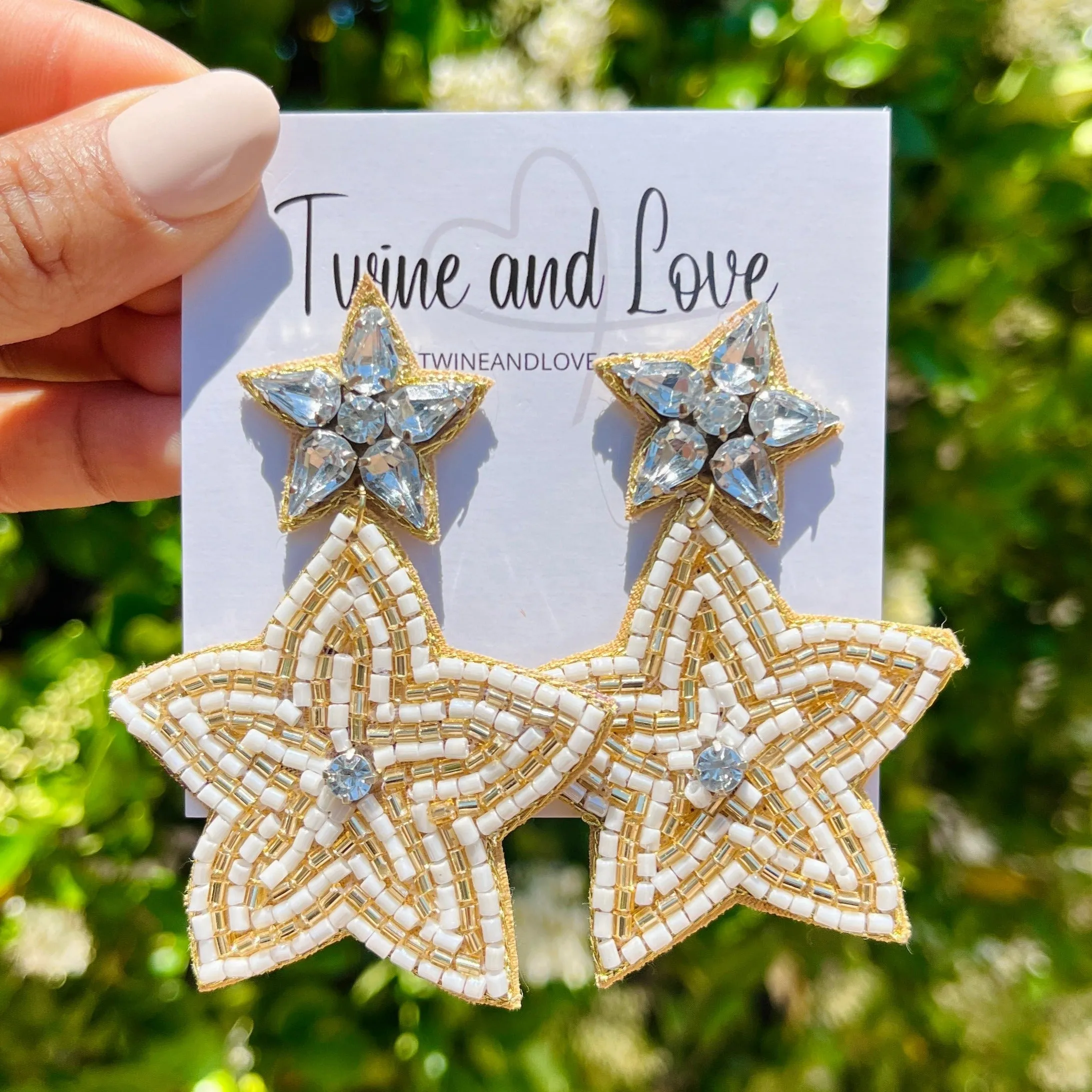 White Gold Star Beaded Earrings