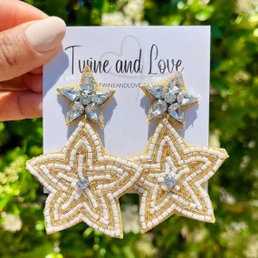 White Gold Star Beaded Earrings