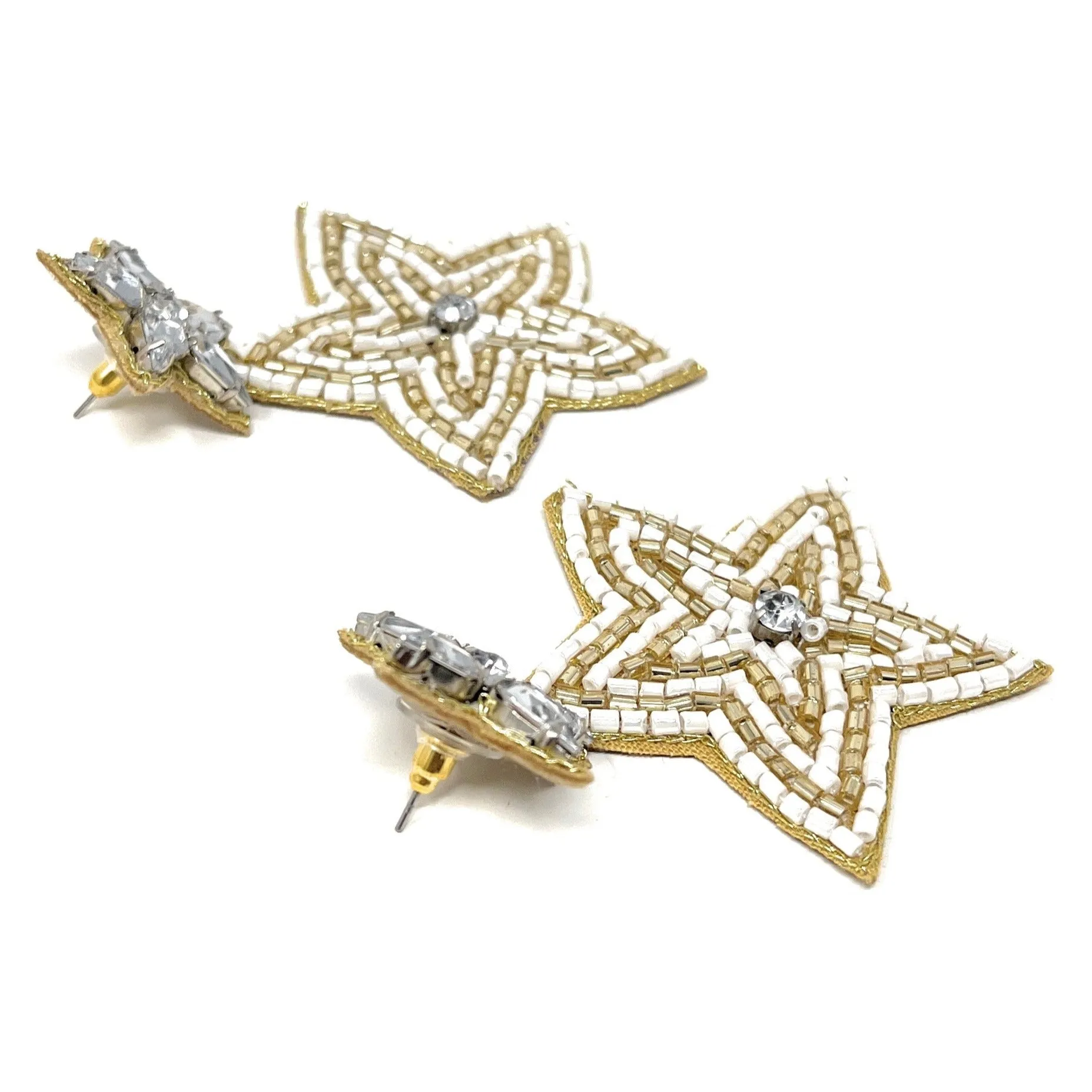 White Gold Star Beaded Earrings