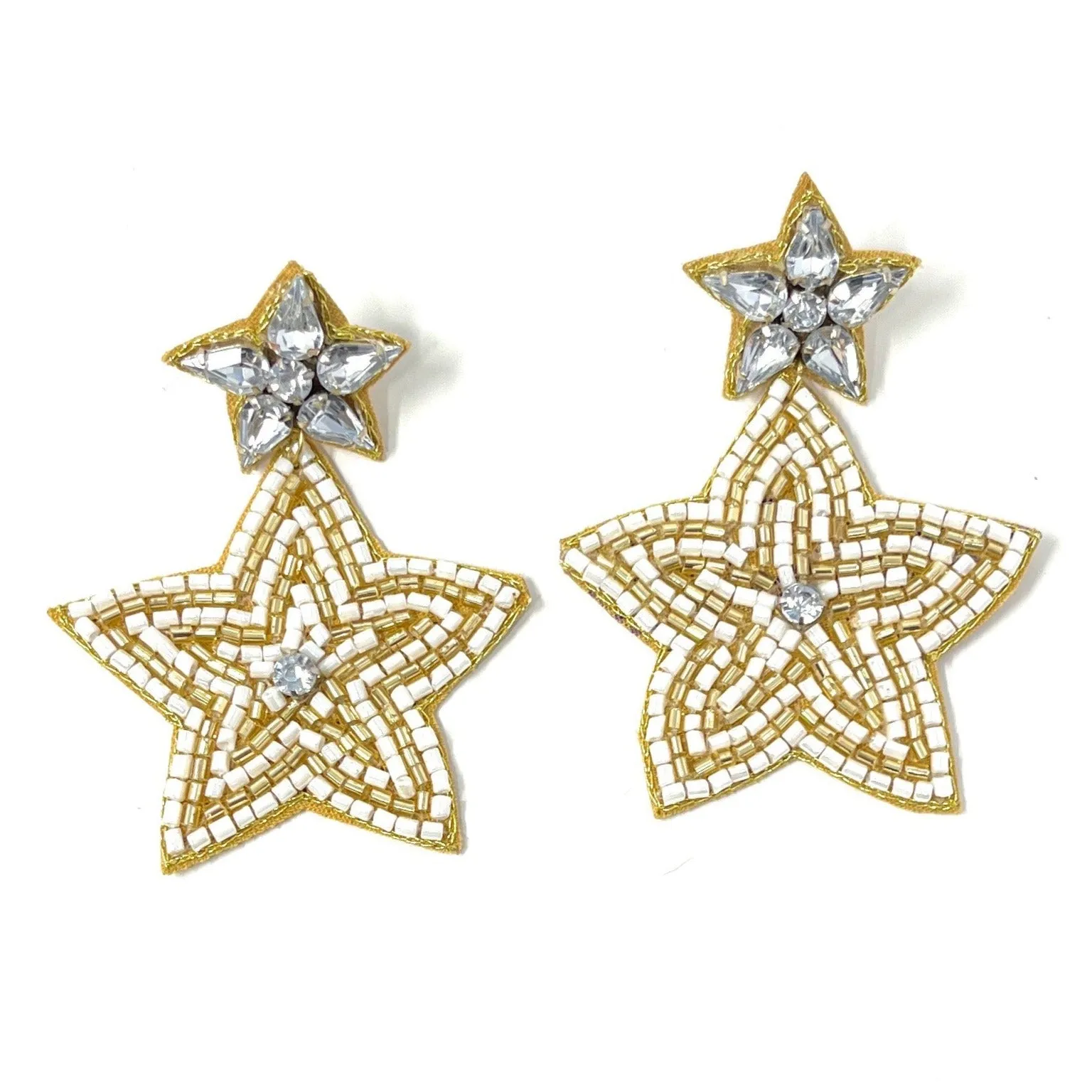White Gold Star Beaded Earrings