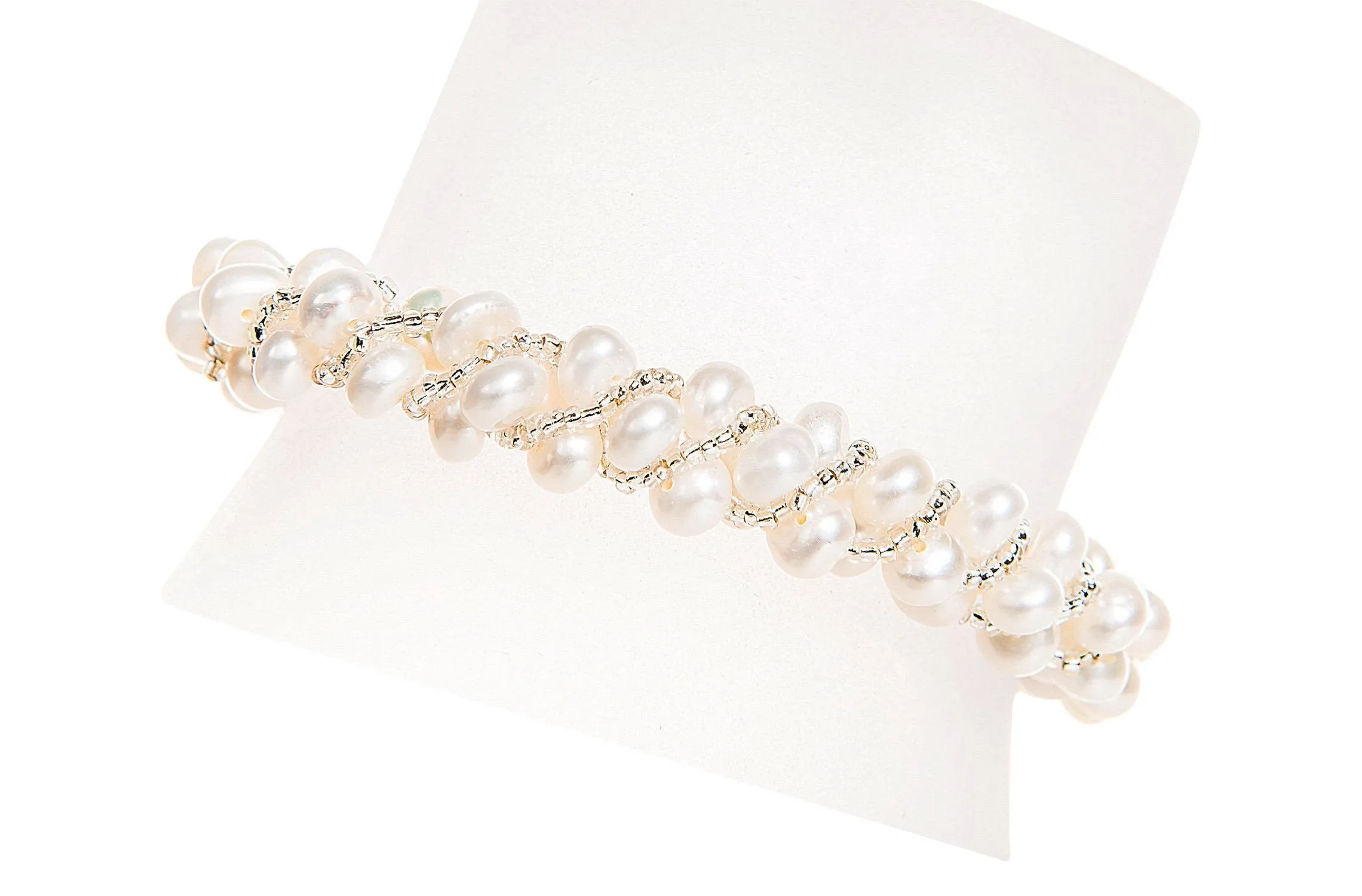 White Multi Strand Braided Freshwater Pearl Bracelet 6mm