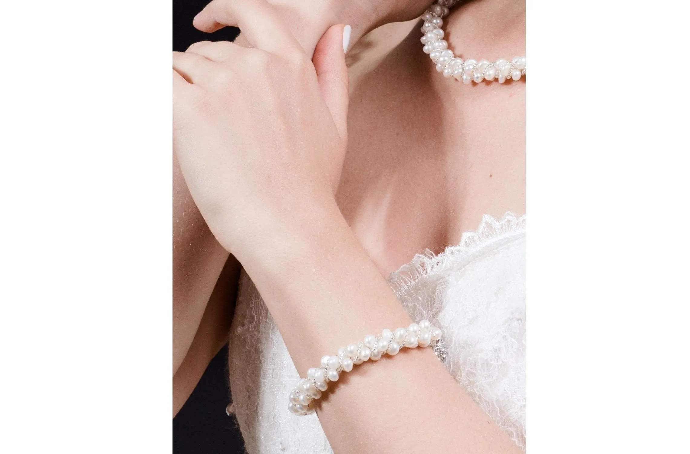 White Multi Strand Braided Freshwater Pearl Bracelet 6mm