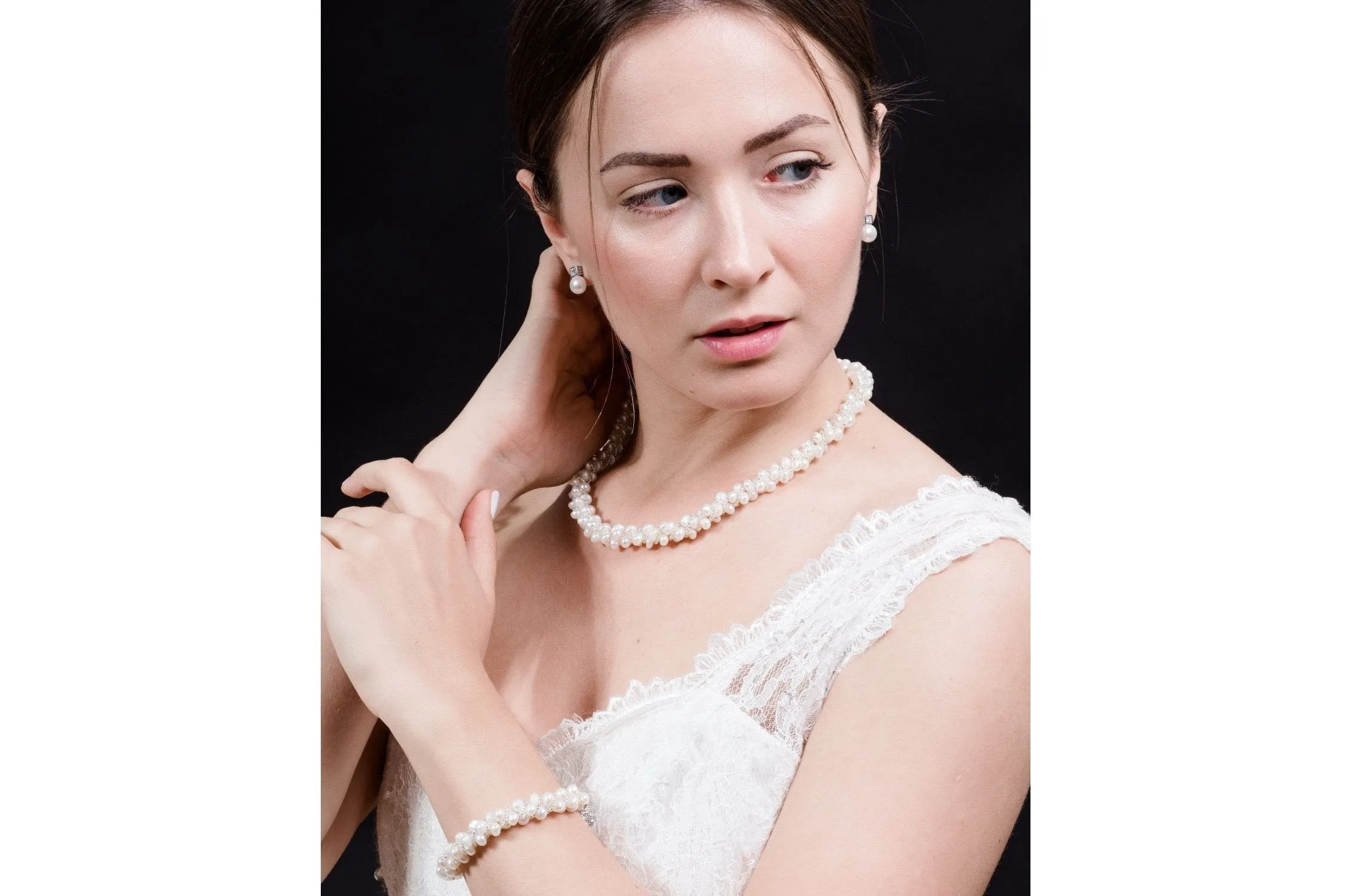 White Multi Strand Braided Freshwater Pearl Bracelet 6mm