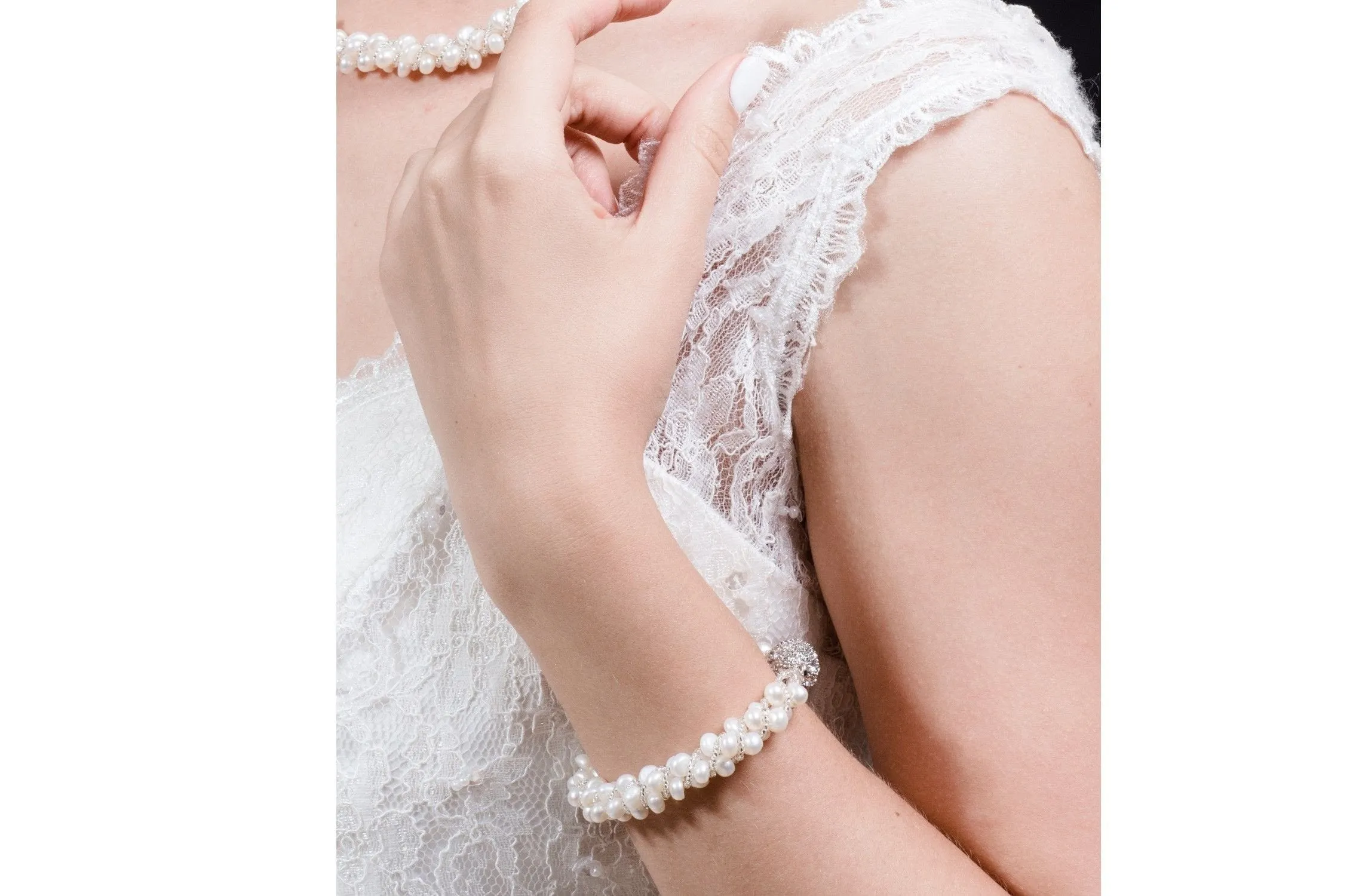 White Multi Strand Braided Freshwater Pearl Bracelet 6mm