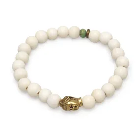 White Wood Stackable Stretch Bracelet with Buddha Bead