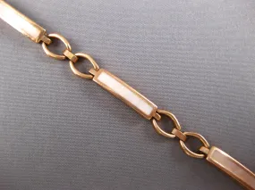 WIDE AAA MOTHER OF PEARL 14KT ROSE GOLD 3D RECTANGULAR & OVAL LINK FUN BRACELET