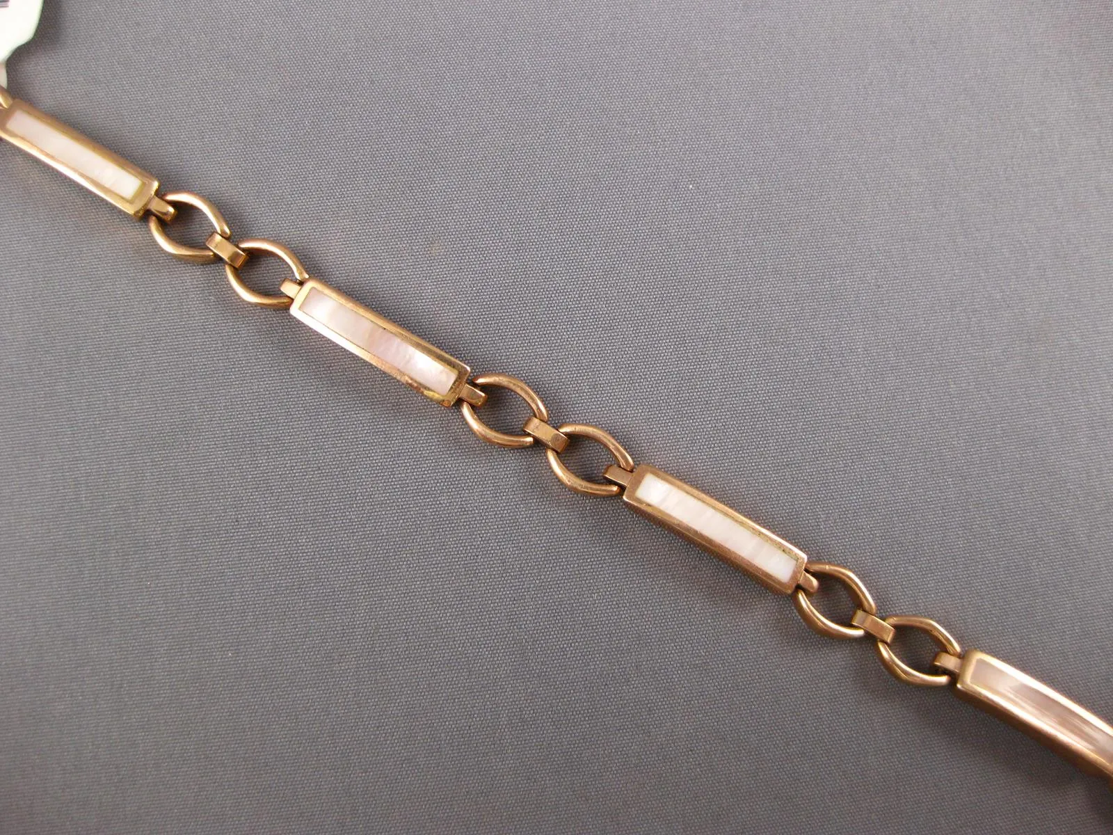 WIDE AAA MOTHER OF PEARL 14KT ROSE GOLD 3D RECTANGULAR & OVAL LINK FUN BRACELET