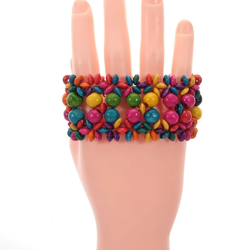 Woven Multilayer Hollow Wooden Bead Bracelet Bangle