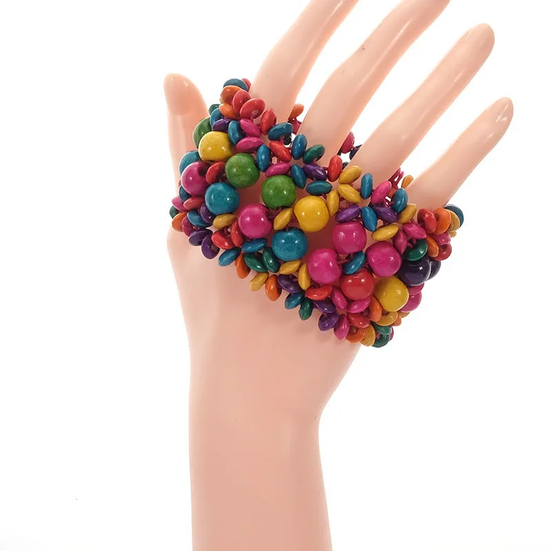 Woven Multilayer Hollow Wooden Bead Bracelet Bangle