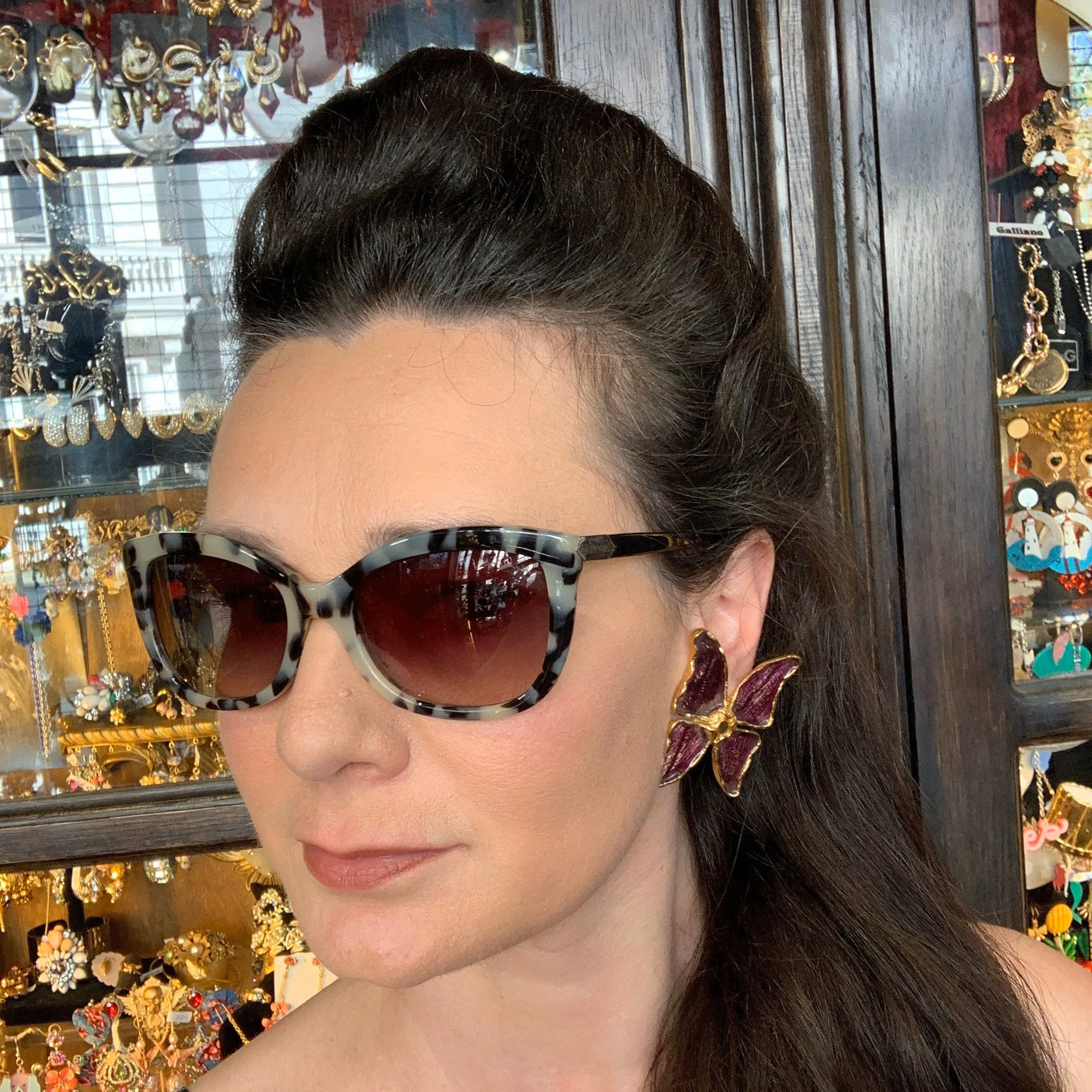 YSL Butterfly Earrings Purple Enamel Yves Saint Laurent Clip on