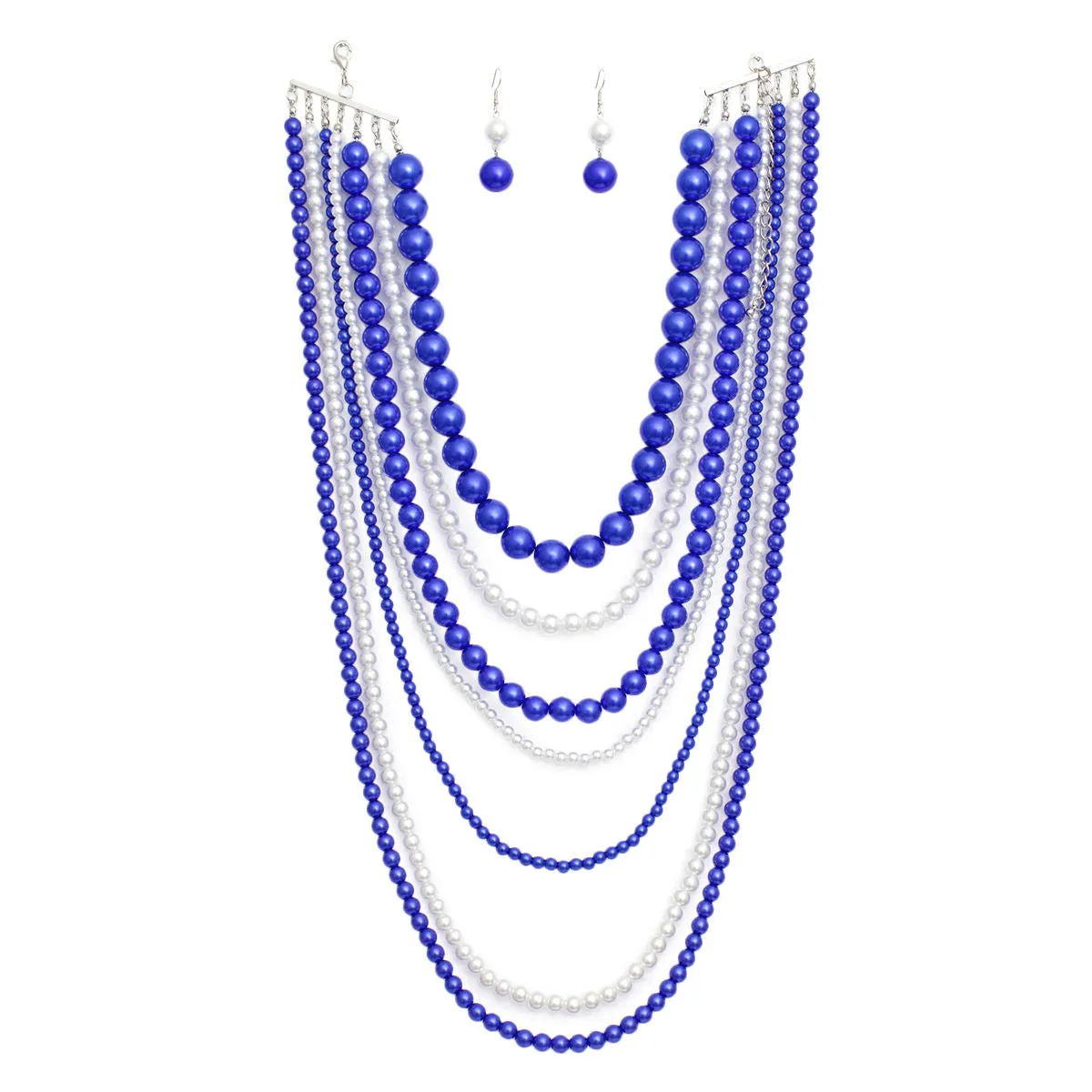 ZPB Zeta Phi Beta Sorority Blue White Pearl Long 7 Row Necklace