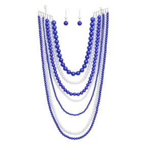 ZPB Zeta Phi Beta Sorority Blue White Pearl Long 7 Row Necklace